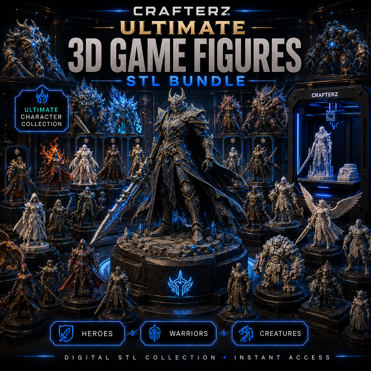 Ultimate 3D Game Figures STL Bundle – Printable Fantasy Heroes, Warriors, Creatures and Collectible Characters | Crafterz