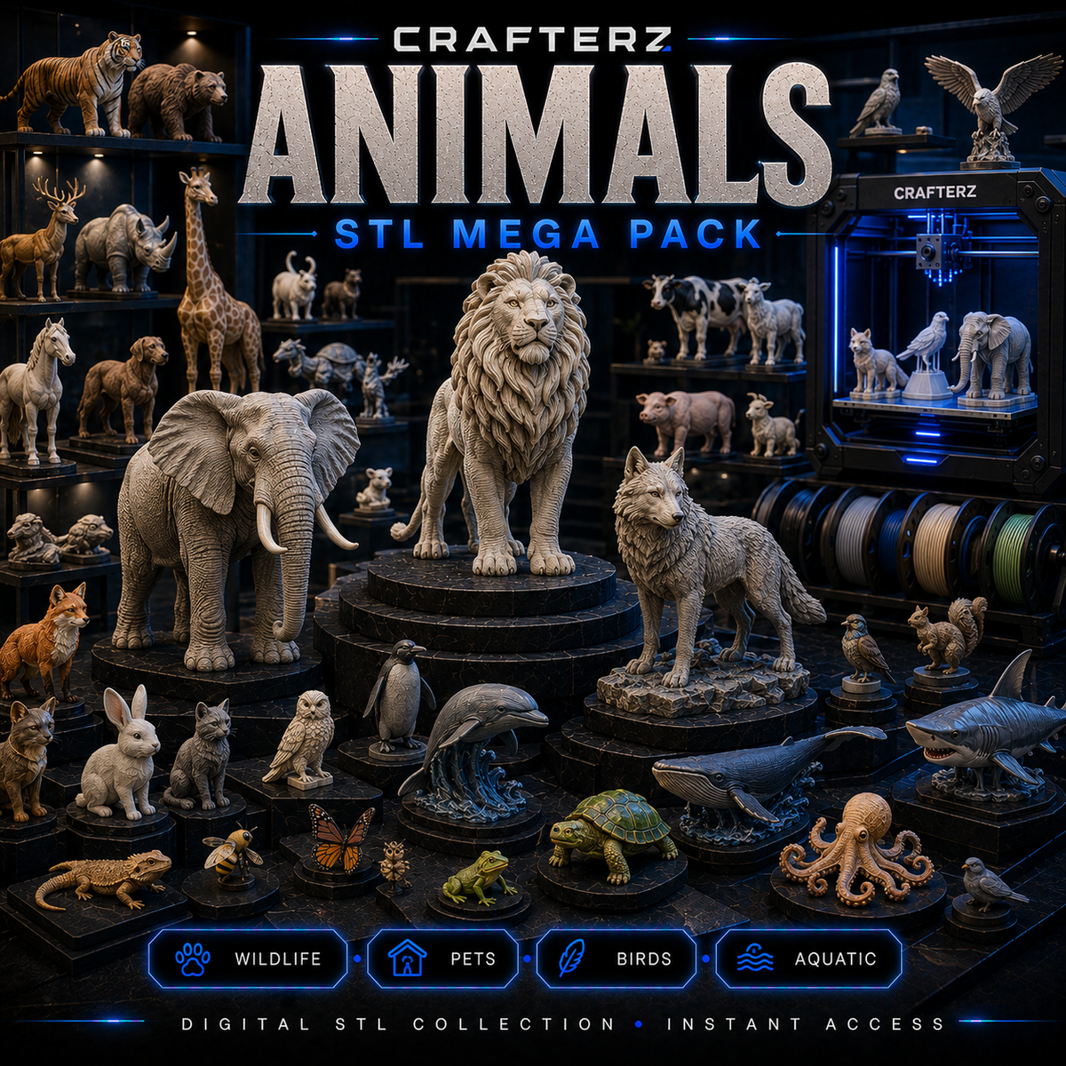 Animals STL Mega Pack – 3D Printable Wildlife, Pets, Birds and Animal Figures | Crafterz