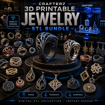 3D Printable Jewelry STL Bundle – Ring, Pendant, Earring and Decorative Accessory Designs | Crafterz