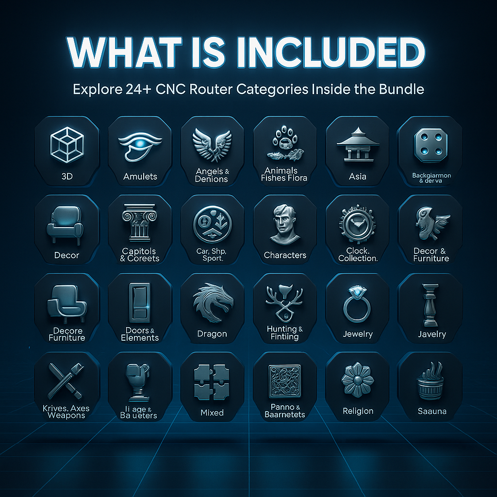 CNC router STL files, CNC woodworking bundle, 3D relief STL pack, CNC furniture designs, CNC router models, bas relief CNC files, CNC door panels STL, CNC jewelry STL, CNC dragon design, CNC woodworking patterns, CNC STL collection, decorative CNC router files, furniture CNC carving, CNC router digital download, CNC panel STL designs, CNC router bundle with license, buy CNC router designs online, CNC router 3D models pack, CNC woodworking templates, CNC router commercial use.

