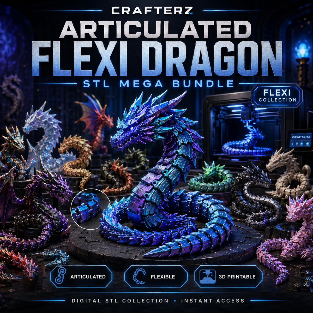 Articulated Flexi Dragon STL Mega Bundle – 3D Printable Flexible Dragon Designs | Crafterz