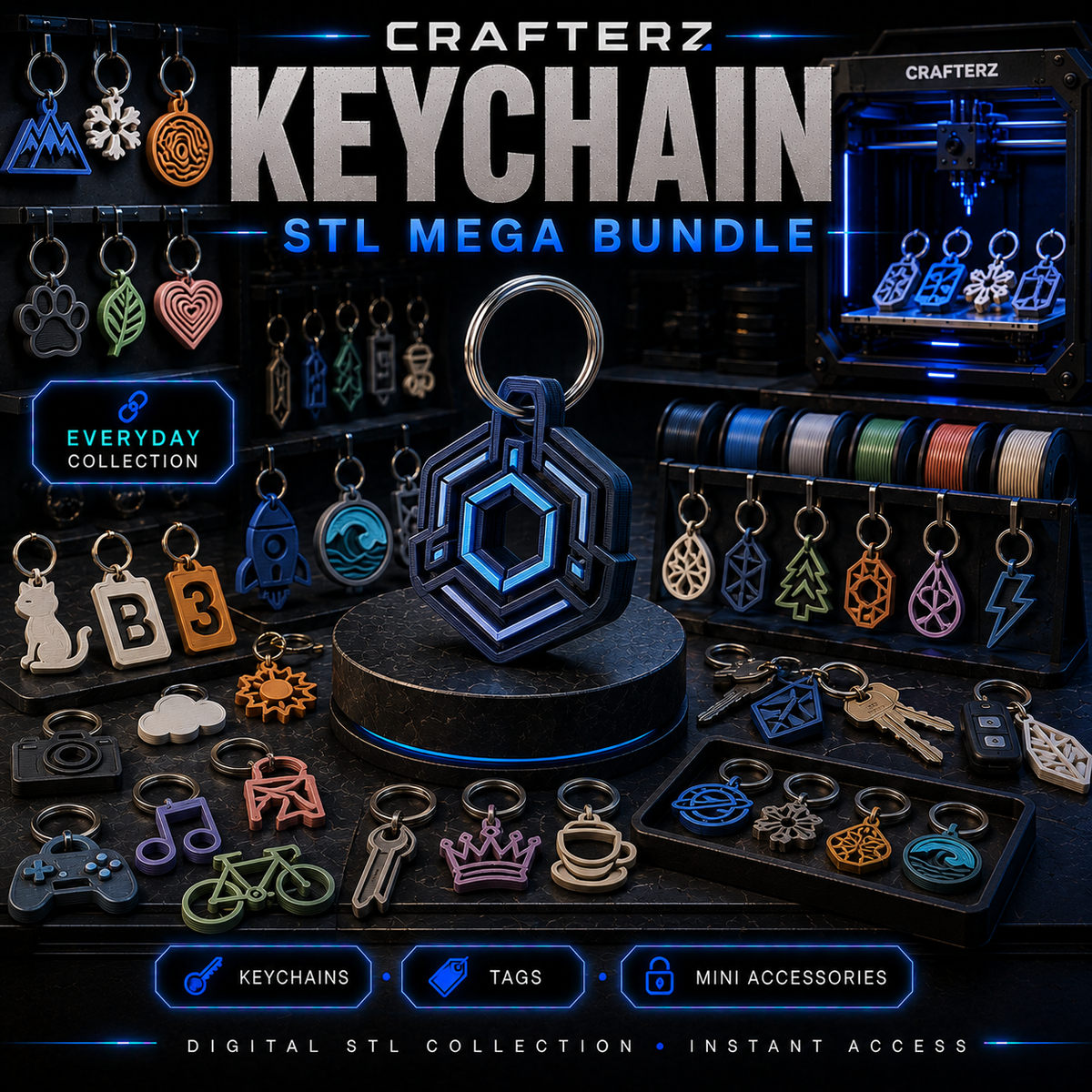 Keychain STL Mega Bundle – 3D Printable Keychains, Tags, Mini Accessories and Creative Designs | Crafterz