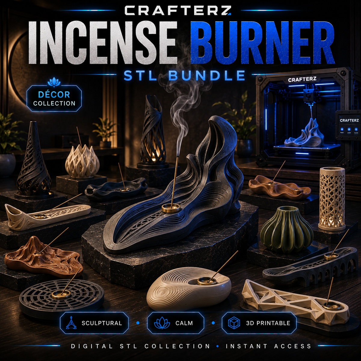 Incense Burner STL Bundle – 3D Printable Decorative and Sculptural Incense Holder Designs | Crafterz