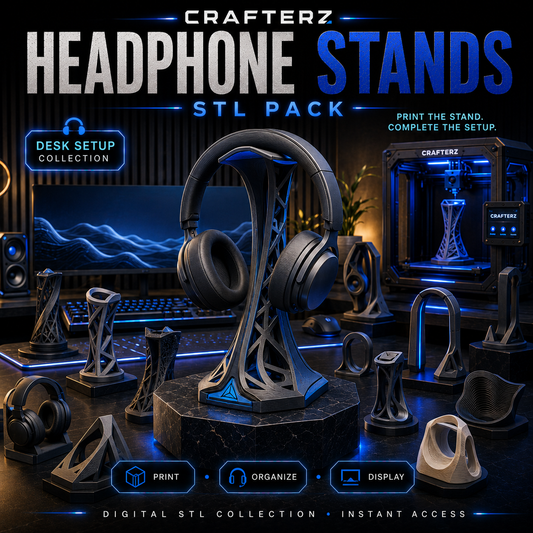 Headphone Stand STL Pack – 3D Printable Modern Gaming and Desk Headset Holder Designs | Crafterz