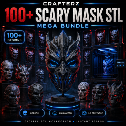 100+ Scary Mask STL Mega Bundle – 3D Printable Horror and Halloween Mask Designs | Crafterz