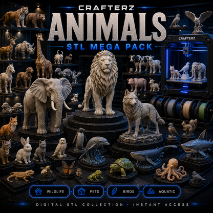 Animals STL Mega Pack – 3D Printable Wildlife, Pets, Birds and Animal Figures | Crafterz