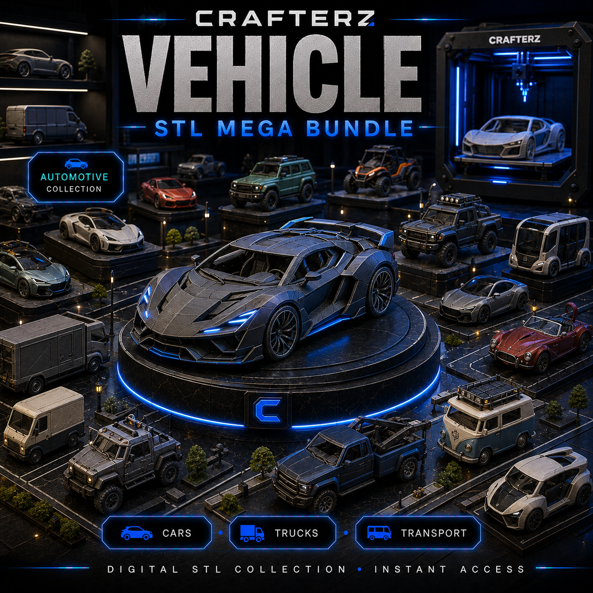 Vehicle STL Mega Bundle – 3D Printable Cars, Trucks and Transport Model Collection | Crafterz