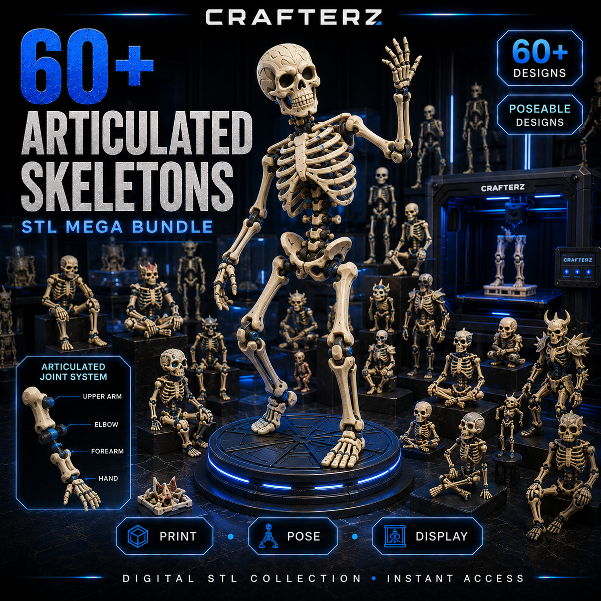 60+ Articulated Skeleton STL Mega Bundle – 3D Printable Poseable Skeleton Models | Crafterz